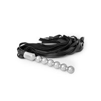 Seductive BDSM strap whip made of leather, with stainless steel ball handle, unscrewable