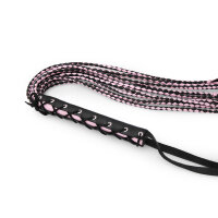 Exciting BDSM whip made of leather, with 9 straps in pink and black