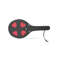 Bewitching SM paddle made of leather, round, with four hearts