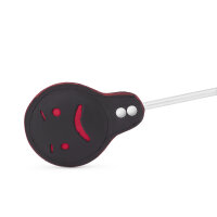 Erotic BDSM swatter smiley made of leather, with stainless steel handle, unscrewable