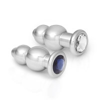 Double butt plug anal trainer made of stainless steel Size XL blue