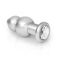 Double butt plug anal trainer made of stainless steel Size XL blue