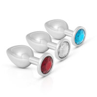 Sinnlicher Analplug aus Stahl mit Schmuckstein, in verschiedenen Farben und Durchmesser Gr. S (Ø: 28 mm) Blau