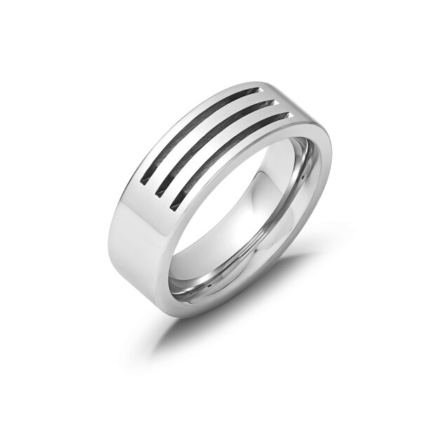 Aesthetic cockring with transverse grooves in black, made of stainless steel, Ø 30 to 50 mm