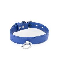 Leder BDSM Halsband mit O-Ring, blau, für Halsumfang 300 bis 450 mm