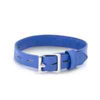 Leder BDSM Halsband mit O-Ring, blau, für Halsumfang 300 bis 450 mm