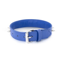 Leder BDSM Halsband mit O-Ring, blau, mit Stachelnieten,...