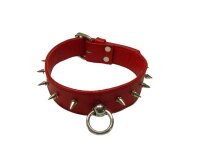 Leder BDSM Halsband mit O-Ring, rot, mit Stachelnieten, passend für Halsumfang 360 bis 460 mm