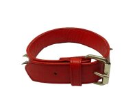 Leder BDSM Halsband mit O-Ring, rot, mit Stachelnieten, passend für Halsumfang 360 bis 460 mm