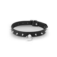 Leder BDSM Halsband mit O-Ring, schwarz, mit Stachelnieten, passend für Halsumfang 390 bis 510 mm