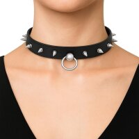 Leder BDSM Halsband mit O-Ring, schwarz, mit Stachelnieten, passend für Halsumfang 390 bis 510 mm