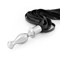 Tingling BDSM whip made of leather, with 2 stainless steel handles, unscrewable anal plugs