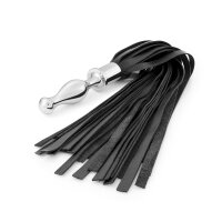 Tingling BDSM whip made of leather, with 2 stainless steel handles, unscrewable anal plugs