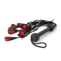 Sinnliche BDSM Peitsche aus Leder, mit 9 roten Rosen