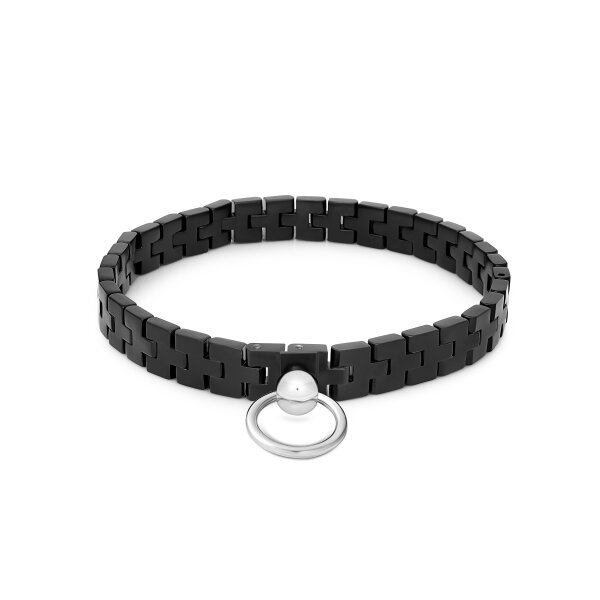 Adjustable BDSM collar, with O-ring, black