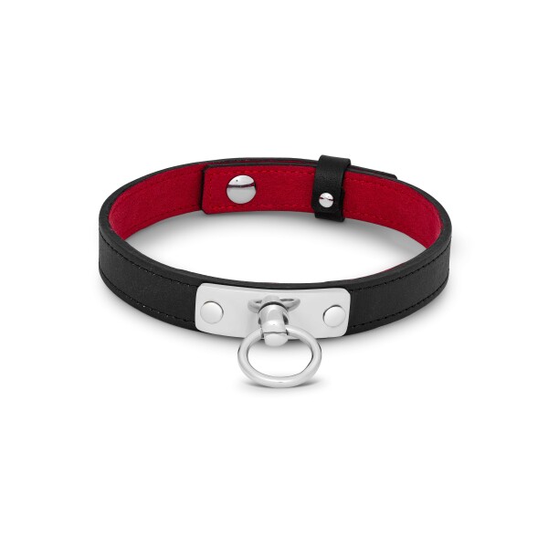 Verstellbares BDSM Halsband, mit O-Ring, in Schwarz/Rot