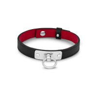 Adjustable BDSM collar, with O-ring, in black/red