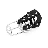 Lockable penis cage made of faux leather and metal