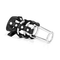 Lockable penis cage made of faux leather and metal