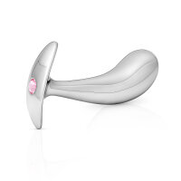 Aluminium anal plug with pink gemstone, size M