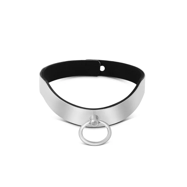 Ergonomic bondage collar stainless steel brushed with o-ring